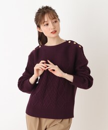DRESKIP | 毛玉になりにくいケ－ブル肩釦ニット【藤本美貴さん着用商品】(ニット/セーター)