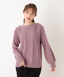 DRESKIP | 毛玉になりにくいケ－ブル肩釦ニット【藤本美貴さん着用商品】(ニット/セーター)