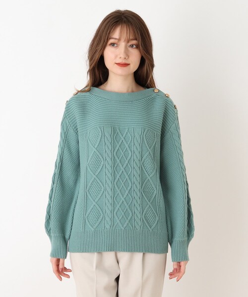 DRESKIP（ドレスキップ）の「◆毛玉になりにくいケ－ブル肩釦ニット（ニット/セーター・レディース・ブラック/ライトグリーン/ライトベージュ/ブラウン系その他2/パープル系/ピンク系・02/03/04）」の9枚目の写真