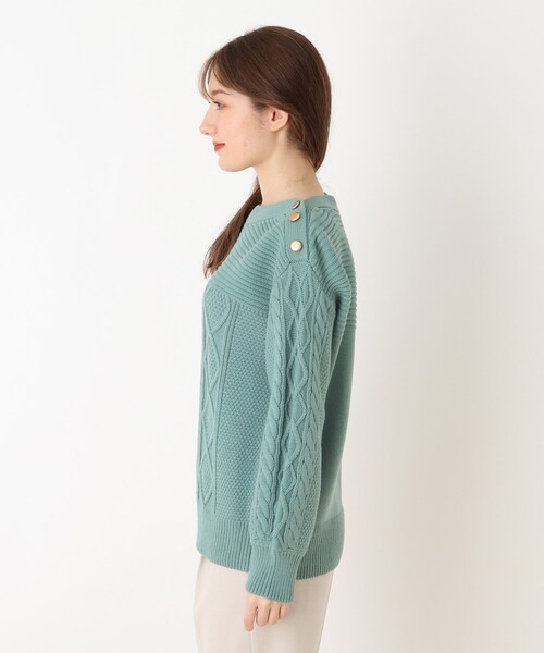 DRESKIP（ドレスキップ）の「◆毛玉になりにくいケ－ブル肩釦ニット（ニット/セーター・レディース・ブラック/ライトグリーン/ライトベージュ/ブラウン系その他2/パープル系/ピンク系・02/03/04）」の7枚目の写真