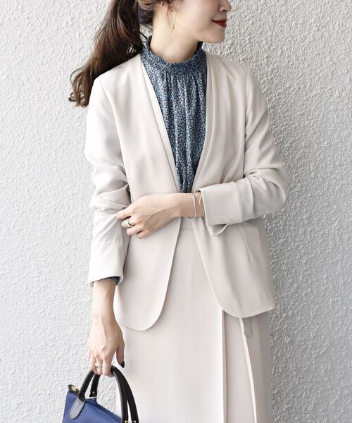 SHIPS（シップス）の「ウールライクジャケット◆（ノーカラージャケット・レディース・オフホワイト/ネイビー/キャメル・34/36/38/40）」の14枚目の写真