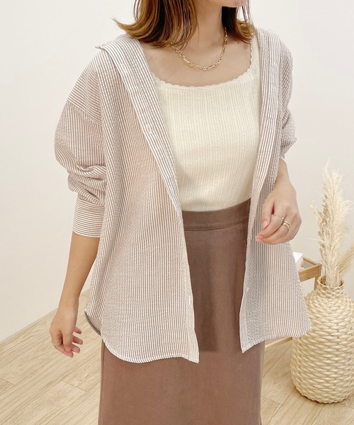 apres jour clair（アプレジュールクレア）の「【apres jour clair】ストライプシャツ【ZOZOTOWN限定アイテム】（シャツ/ブラウス・レディース・ライトイエロー/ミント/ベージュ/ネイビー・X-LARGE/フリー）」の5枚目の写真