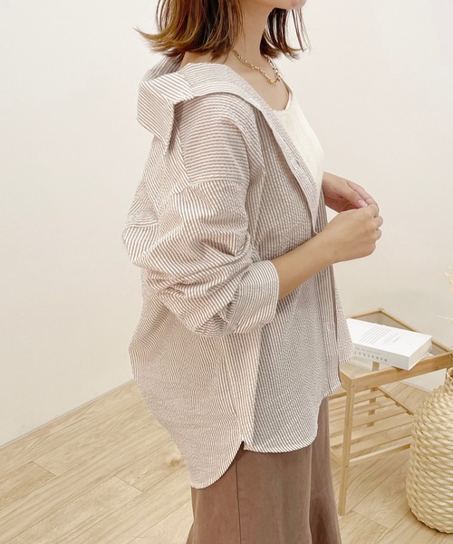 apres jour clair（アプレジュールクレア）の「【apres jour clair】ストライプシャツ【ZOZOTOWN限定アイテム】（シャツ/ブラウス・レディース・ライトイエロー/ミント/ベージュ/ネイビー・X-LARGE/フリー）」の8枚目の写真