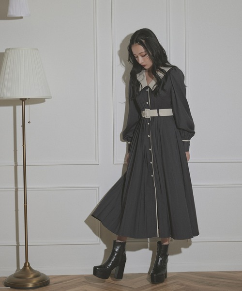 ANDGEEBEE(アンジービー)の「プリーツシャツワンピ(シャツワンピース・レディース・モカ/チャコールグレー・MEDIUM)」の20枚目の写真