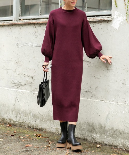 STYLE DELI（スタイルデリ）の「もちもちボリュームスリーブワンピース（ワンピース・レディース・ブラック/モスグリーン/ワインレッド・01/02）」の3枚目の写真