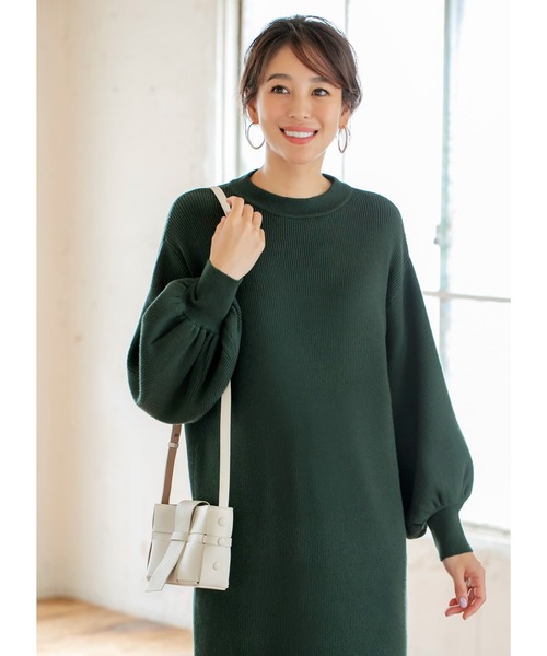 STYLE DELI（スタイルデリ）の「もちもちボリュームスリーブワンピース（ワンピース・レディース・ブラック/モスグリーン/ワインレッド・01/02）」の5枚目の写真