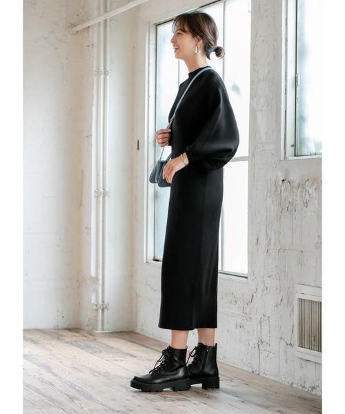 STYLE DELI（スタイルデリ）の「もちもちボリュームスリーブワンピース（ワンピース・レディース・ブラック/モスグリーン/ワインレッド・01/02）」の8枚目の写真