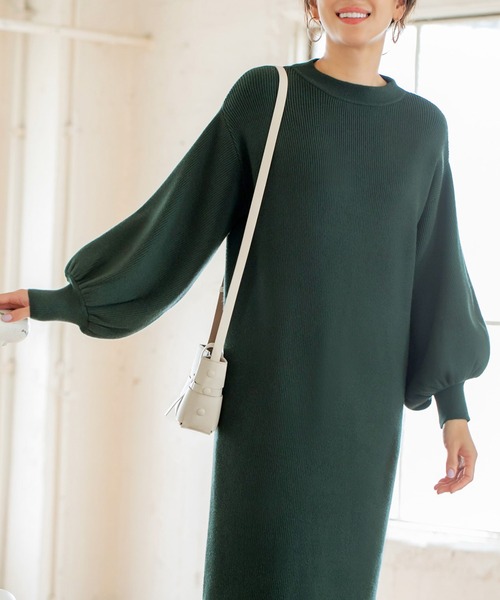 STYLE DELI（スタイルデリ）の「もちもちボリュームスリーブワンピース（ワンピース・レディース・ブラック/モスグリーン/ワインレッド・01/02）」の4枚目の写真