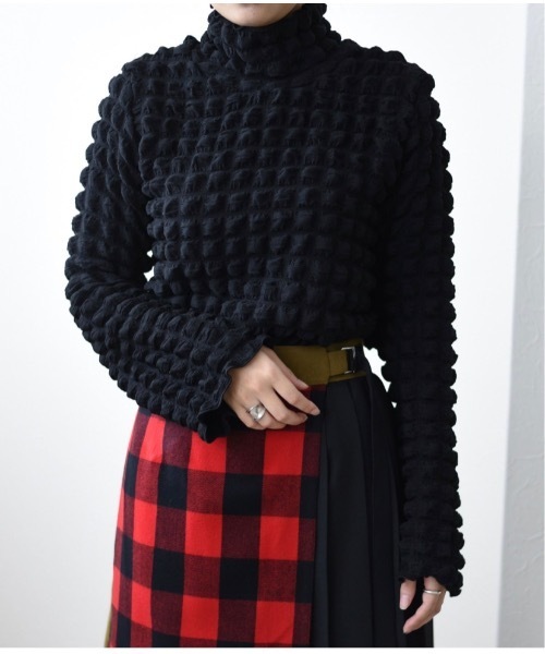 Eimee Law（エイミーロウ）の「スクエアシャーリング ハイネックTOPS（Tシャツ/カットソー・レディース・ブラック/イエロー/グリーン/アイボリー・38）」の2枚目の写真