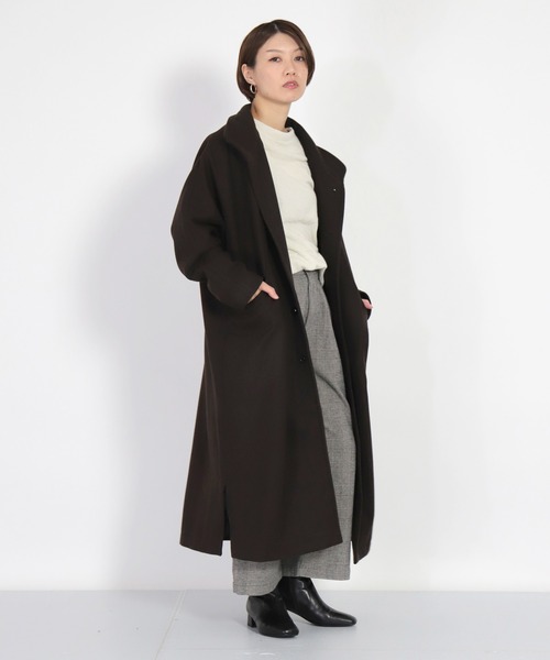 BASISBROEK（バシスブルック）の「[ BASISBROEK ] GREAT　メルトンウールオーバーロングコート（チェスターコート・レディース・ブラウン/ブラック/オリーブ/ベージュ・1）」の2枚目の写真