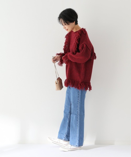 KIIRA（キーラ）の「【KiiRA/キーラ】 MIX FRINGE KNIT PO：ニット（ニット/セーター・レディース・チャコールグレー/レッド・FREE）」の5枚目の写真