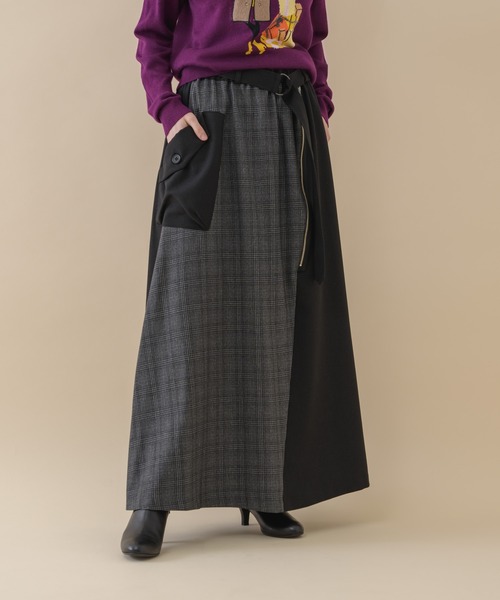 La SRIC（ラスリック）の「La SRIC チェック切替 ZIP スカート（スカート・レディース・グレー/ブラック・FREE）」の2枚目の写真