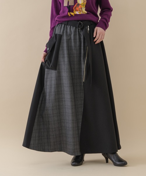 La SRIC（ラスリック）の「La SRIC チェック切替 ZIP スカート（スカート・レディース・グレー/ブラック・FREE）」の5枚目の写真