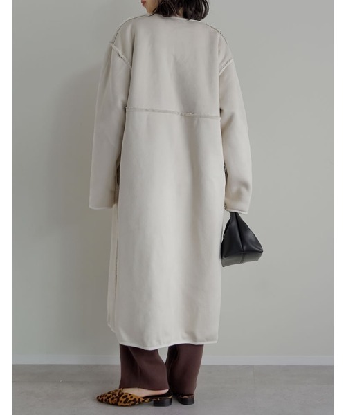 低身長サイズ有]ダブルフェイスボアフェイクムートンノーカラーコート