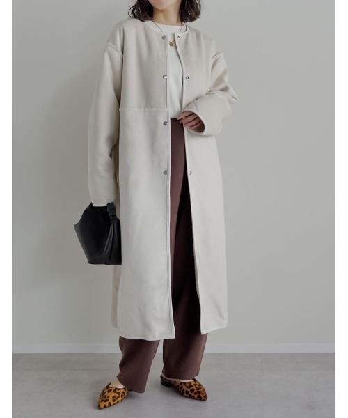 低身長サイズ有]ダブルフェイスボアフェイクムートンノーカラーコート