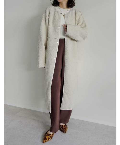 低身長サイズ有]ダブルフェイスボアフェイクムートンノーカラーコート