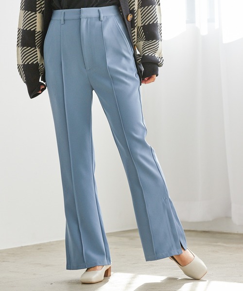 mysty woman（ミスティウーマン）の「カラバリフレアスリットパンツ 266547（スラックス・レディース・ブラック/ベージュ/サックスブルー/ピンク/アイボリー/グリーン系/ピンク系・SMALL/MEDIUM/LARGE）」の5枚目の写真