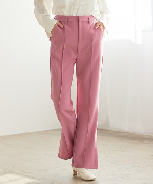 mysty woman（ミスティウーマン）の「カラバリフレアスリットパンツ 266547（スラックス・レディース・ブラック/ベージュ/サックスブルー/ピンク/アイボリー/グリーン系/ピンク系・SMALL/MEDIUM/LARGE）」の6枚目の写真