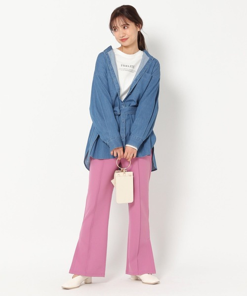 mysty woman（ミスティウーマン）の「カラバリフレアスリットパンツ 266547（スラックス・レディース・ブラック/ベージュ/サックスブルー/ピンク/アイボリー/グリーン系/ピンク系・SMALL/MEDIUM/LARGE）」の8枚目の写真