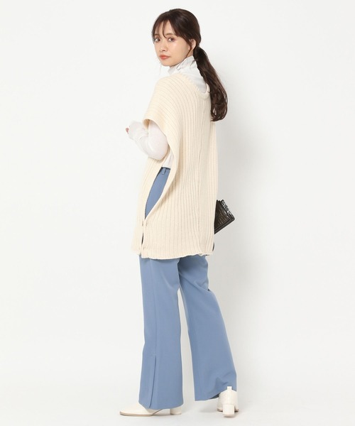 mysty woman（ミスティウーマン）の「カラバリフレアスリットパンツ 266547（スラックス・レディース・ブラック/ベージュ/サックスブルー/ピンク/アイボリー/グリーン系/ピンク系・SMALL/MEDIUM/LARGE）」の12枚目の写真