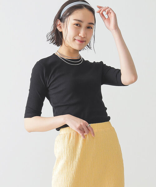 BEAMS LIGHTS(ビームスライツ)の「BEAMS LIGHTS / テレコ リブ ハーフスリーブ Tシャツ(Tシャツ/カットソー・レディース・ホワイト/ブラック/サックスブルー・ONE SIZE)」の8枚目の写真