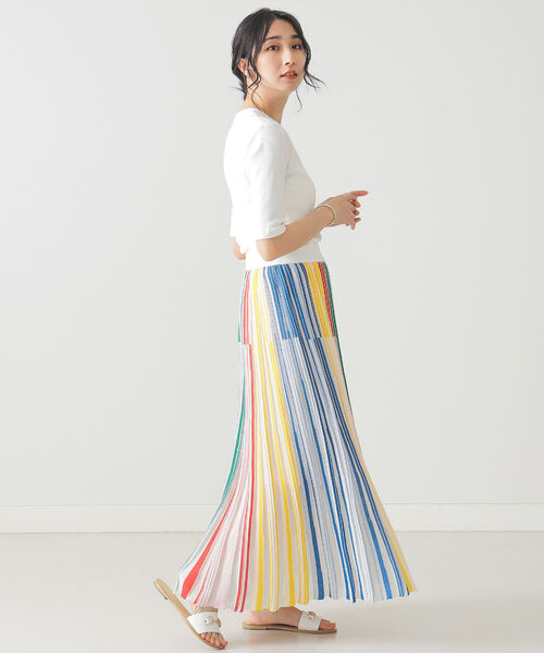 BEAMS LIGHTS(ビームスライツ)の「BEAMS LIGHTS / テレコ リブ ハーフスリーブ Tシャツ(Tシャツ/カットソー・レディース・ホワイト/ブラック/サックスブルー・ONE SIZE)」の6枚目の写真