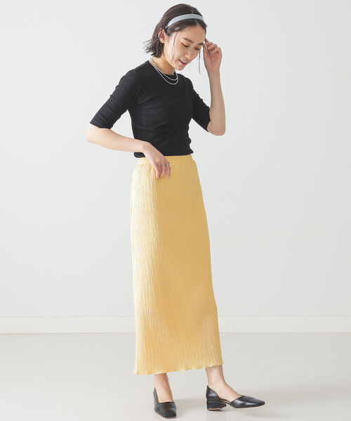 BEAMS LIGHTS(ビームスライツ)の「BEAMS LIGHTS / テレコ リブ ハーフスリーブ Tシャツ(Tシャツ/カットソー・レディース・ホワイト/ブラック/サックスブルー・ONE SIZE)」の12枚目の写真