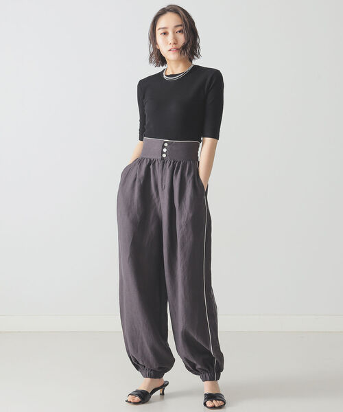 BEAMS LIGHTS(ビームスライツ)の「BEAMS LIGHTS / テレコ リブ ハーフスリーブ Tシャツ(Tシャツ/カットソー・レディース・ホワイト/ブラック/サックスブルー・ONE SIZE)」の11枚目の写真