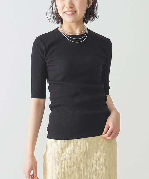 BEAMS LIGHTS(ビームスライツ)の「BEAMS LIGHTS / テレコ リブ ハーフスリーブ Tシャツ(Tシャツ/カットソー・レディース・ホワイト/ブラック/サックスブルー・ONE SIZE)」の14枚目の写真