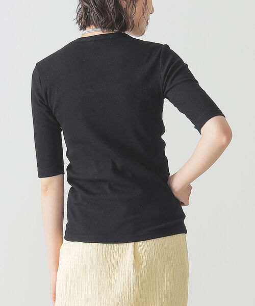 BEAMS LIGHTS(ビームスライツ)の「BEAMS LIGHTS / テレコ リブ ハーフスリーブ Tシャツ(Tシャツ/カットソー・レディース・ホワイト/ブラック/サックスブルー・ONE SIZE)」の5枚目の写真