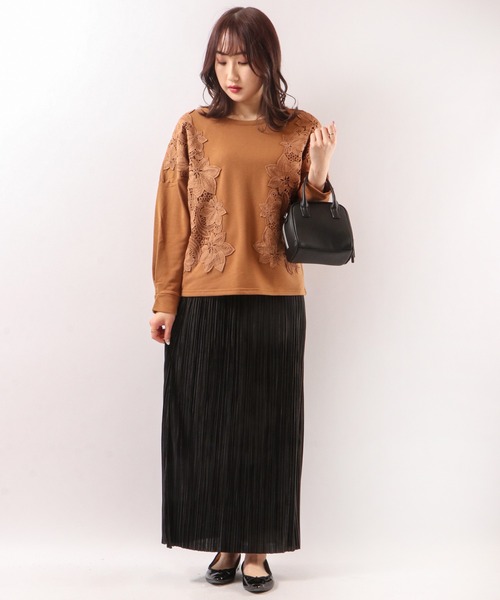 Anna Nicola(アンナニコラ)の「Anna Nicola 裏起毛レースプルオーバー(Tシャツ/カットソー・レディース・プラム/キャメル/ブラック・38)」の20枚目の写真
