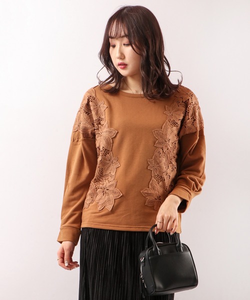 Anna Nicola(アンナニコラ)の「Anna Nicola 裏起毛レースプルオーバー(Tシャツ/カットソー・レディース・プラム/キャメル/ブラック・38)」の16枚目の写真