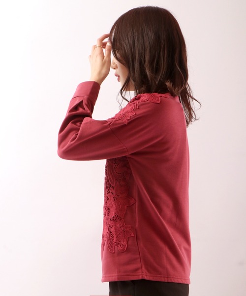 Anna Nicola(アンナニコラ)の「Anna Nicola 裏起毛レースプルオーバー(Tシャツ/カットソー・レディース・プラム/キャメル/ブラック・38)」の11枚目の写真