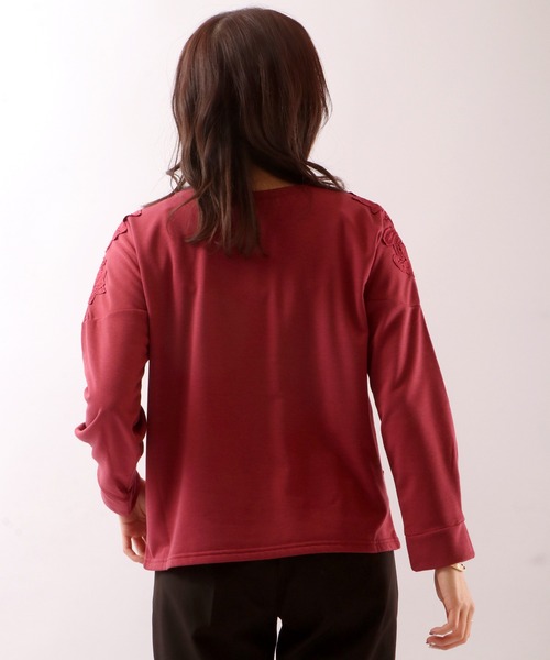 Anna Nicola(アンナニコラ)の「Anna Nicola 裏起毛レースプルオーバー(Tシャツ/カットソー・レディース・プラム/キャメル/ブラック・38)」の12枚目の写真