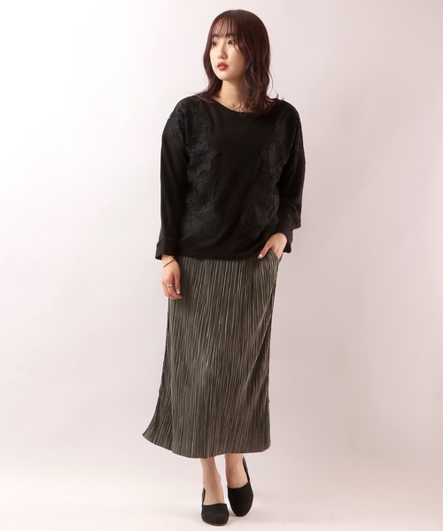 Anna Nicola(アンナニコラ)の「Anna Nicola 裏起毛レースプルオーバー(Tシャツ/カットソー・レディース・プラム/キャメル/ブラック・38)」の8枚目の写真