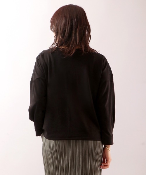 Anna Nicola(アンナニコラ)の「Anna Nicola 裏起毛レースプルオーバー(Tシャツ/カットソー・レディース・プラム/キャメル/ブラック・38)」の7枚目の写真