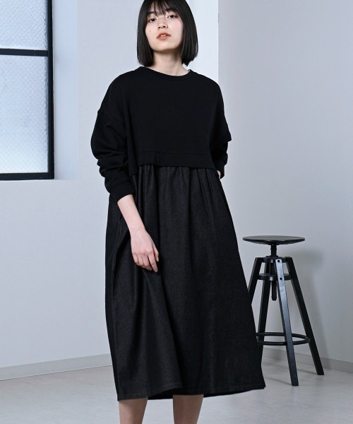 LUPILIEN(ルピリアン)の「【LUPILIEN】裏毛ドッキングワンピース(ワンピース・レディース・アイボリー/ネイビー/ブラック・FREE)」の3枚目の写真