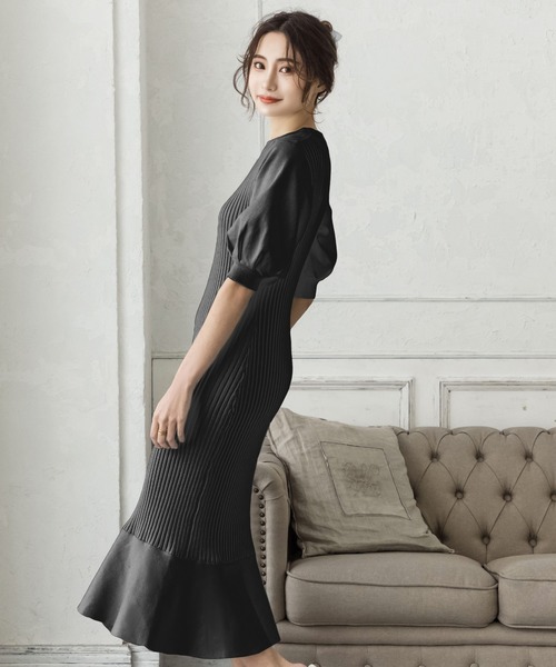 Julia Boutique（ジュリアブティック）の「ロング丈・バルーン五分袖マーメイドニットワンピース/22000（ワンピース・レディース・アイボリー/ミント/ベージュ/ブラック/グレイッシュベージュ/ピンク・LONG）」の22枚目の写真