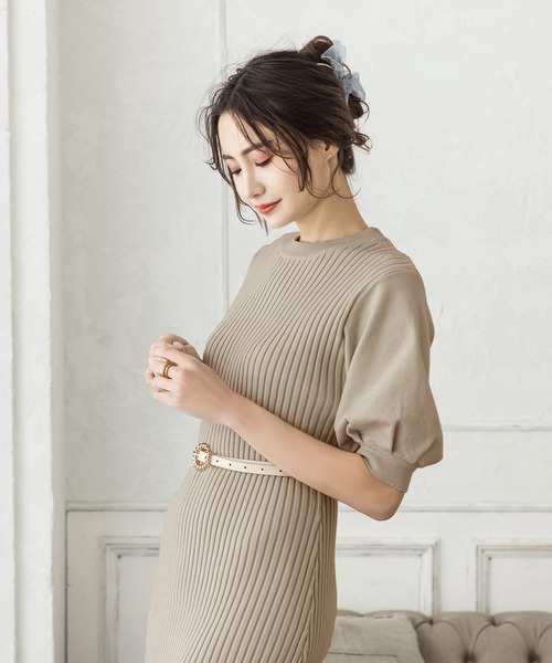 Julia Boutique（ジュリアブティック）の「ロング丈・バルーン五分袖マーメイドニットワンピース/22000（ワンピース・レディース・アイボリー/ミント/ベージュ/ブラック/グレイッシュベージュ/ピンク・LONG）」の16枚目の写真