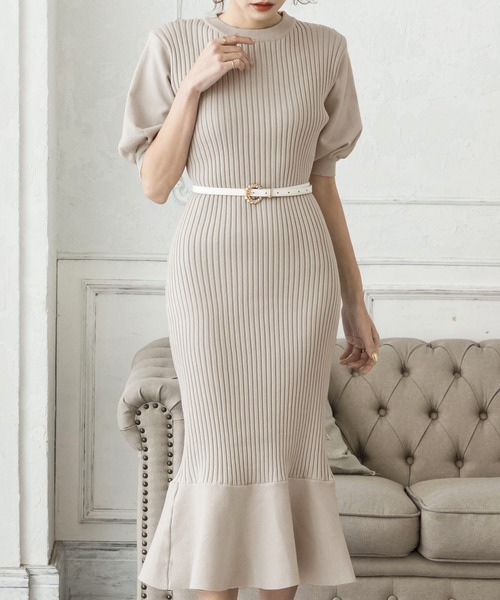 Julia Boutique（ジュリアブティック）の「ロング丈・バルーン五分袖マーメイドニットワンピース/22000（ワンピース・レディース・アイボリー/ミント/ベージュ/ブラック/グレイッシュベージュ/ピンク・LONG）」の19枚目の写真