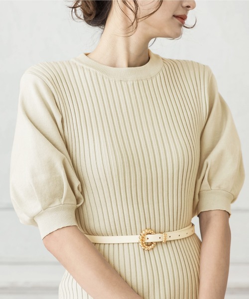 Julia Boutique（ジュリアブティック）の「ロング丈・バルーン五分袖マーメイドニットワンピース/22000（ワンピース・レディース・アイボリー/ミント/ベージュ/ブラック/グレイッシュベージュ/ピンク・LONG）」の8枚目の写真