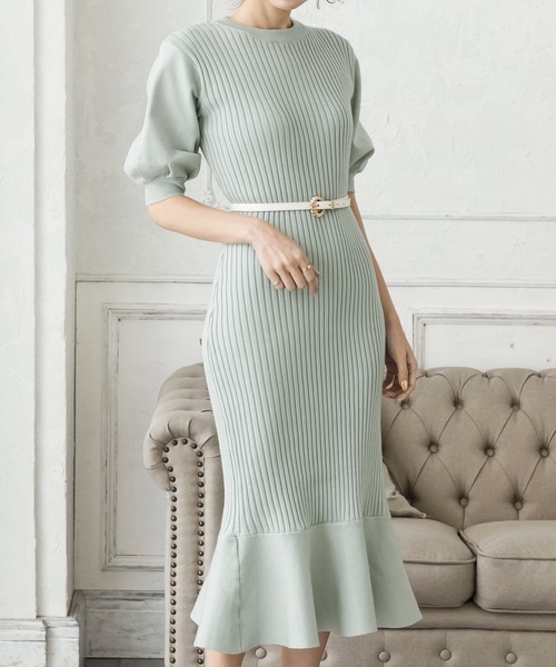 Julia Boutique（ジュリアブティック）の「ロング丈・バルーン五分袖マーメイドニットワンピース/22000（ワンピース・レディース・アイボリー/ミント/ベージュ/ブラック/グレイッシュベージュ/ピンク・LONG）」の11枚目の写真