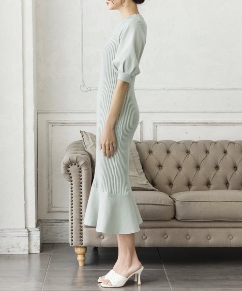 Julia Boutique（ジュリアブティック）の「ロング丈・バルーン五分袖マーメイドニットワンピース/22000（ワンピース・レディース・アイボリー/ミント/ベージュ/ブラック/グレイッシュベージュ/ピンク・LONG）」の17枚目の写真