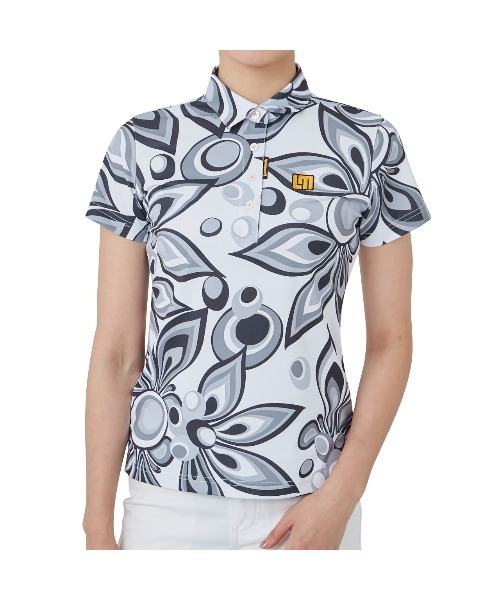Loudmouth(ラウドマウス)の「LOUDMOUTH/ラウドマウス ゴルフウェア 総柄 シャガデリック 吸汗速乾 UVカット 接触冷感 ボタンダウン 半袖 ポロシャツ(シャツ/ブラウス・レディース・ピンク/ターコイズブルー/イエロー/ホワイト・M/L/S)」の3枚目の写真