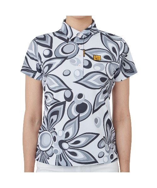 Loudmouth(ラウドマウス)の「LOUDMOUTH/ラウドマウス ゴルフウェア 総柄 シャガデリック 吸汗速乾 UVカット 接触冷感 ボタンダウン 半袖 ポロシャツ(シャツ/ブラウス・レディース・ピンク/ターコイズブルー/イエロー/ホワイト・M/L/S)」の5枚目の写真