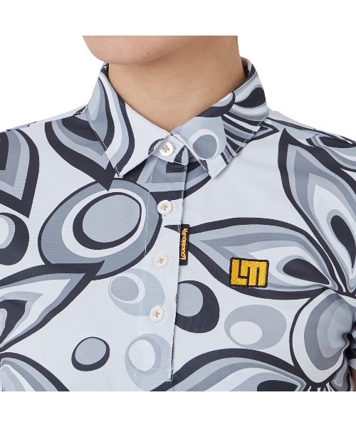 Loudmouth(ラウドマウス)の「LOUDMOUTH/ラウドマウス ゴルフウェア 総柄 シャガデリック 吸汗速乾 UVカット 接触冷感 ボタンダウン 半袖 ポロシャツ(シャツ/ブラウス・レディース・ピンク/ターコイズブルー/イエロー/ホワイト・M/L/S)」の8枚目の写真