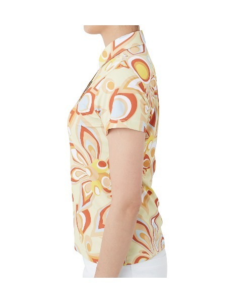 Loudmouth(ラウドマウス)の「LOUDMOUTH/ラウドマウス ゴルフウェア 総柄 シャガデリック 吸汗速乾 UVカット 接触冷感 ボタンダウン 半袖 ポロシャツ(シャツ/ブラウス・レディース・ピンク/ターコイズブルー/イエロー/ホワイト・M/L/S)」の16枚目の写真