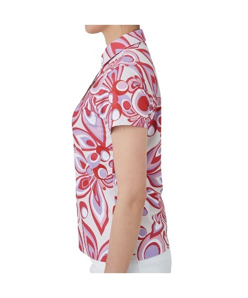 Loudmouth(ラウドマウス)の「LOUDMOUTH/ラウドマウス ゴルフウェア 総柄 シャガデリック 吸汗速乾 UVカット 接触冷感 ボタンダウン 半袖 ポロシャツ(シャツ/ブラウス・レディース・ピンク/ターコイズブルー/イエロー/ホワイト・M/L/S)」の21枚目の写真