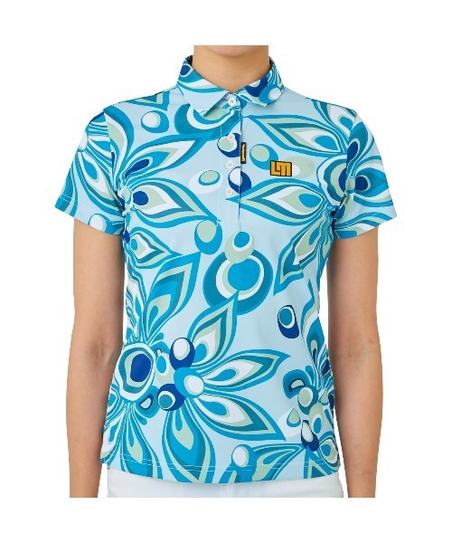 Loudmouth(ラウドマウス)の「LOUDMOUTH/ラウドマウス ゴルフウェア 総柄 シャガデリック 吸汗速乾 UVカット 接触冷感 ボタンダウン 半袖 ポロシャツ(シャツ/ブラウス・レディース・ピンク/ターコイズブルー/イエロー/ホワイト・M/L/S)」の10枚目の写真