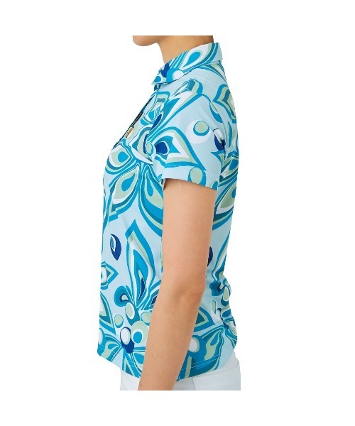 Loudmouth(ラウドマウス)の「LOUDMOUTH/ラウドマウス ゴルフウェア 総柄 シャガデリック 吸汗速乾 UVカット 接触冷感 ボタンダウン 半袖 ポロシャツ(シャツ/ブラウス・レディース・ピンク/ターコイズブルー/イエロー/ホワイト・M/L/S)」の11枚目の写真